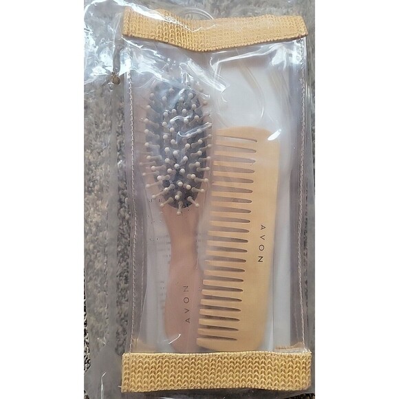 AVON 1999 Wood Comb & Hairbrush Set w Case New Old Stock Vintage 90's y2k - Picture 2 of 5